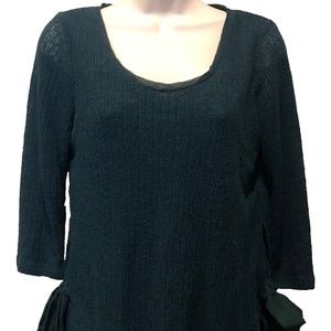 Women's Laura Conrad Green Lace Hem 3/4 Sleeve Tie Sides Lined Tunic Top Size S